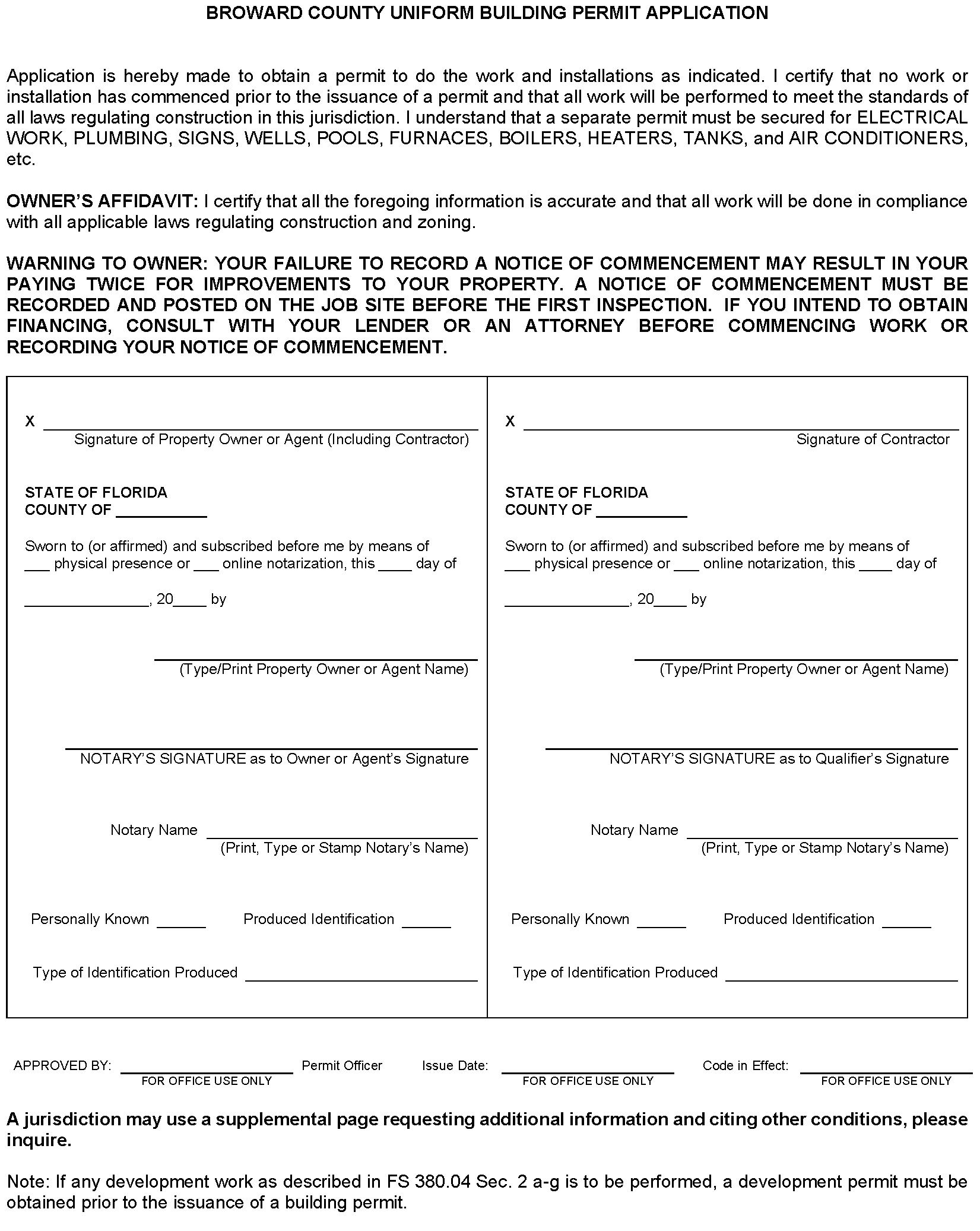 Broward County Uniform Building Roof To Wall Application Fillable Form