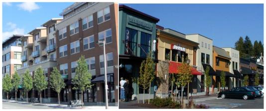 Figure 11 — Facade Examples Employing Building Walls with Contrasting Articulation That Make It Appear Like Two or More Distinct Buildings