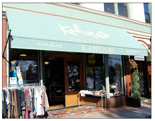 Awning with valance and sloping pane signage.