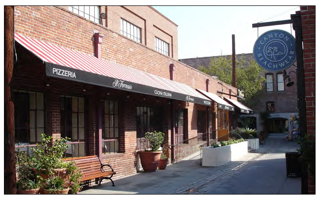Series of awnings along a frontage.