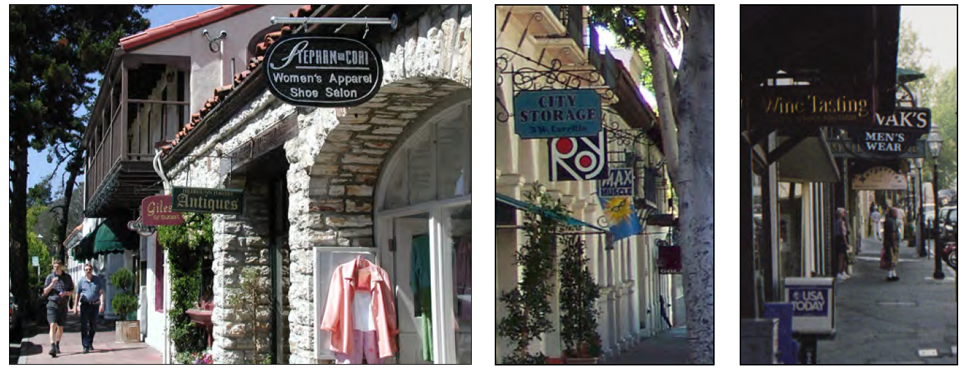 Examples of streetscapes with blade signs.
