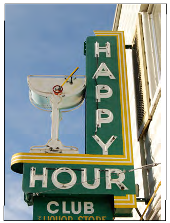 Marquee sign combining text and graphics.