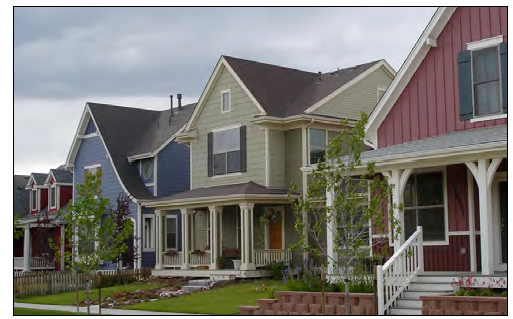 Newly constructed two-story cottage houses.
