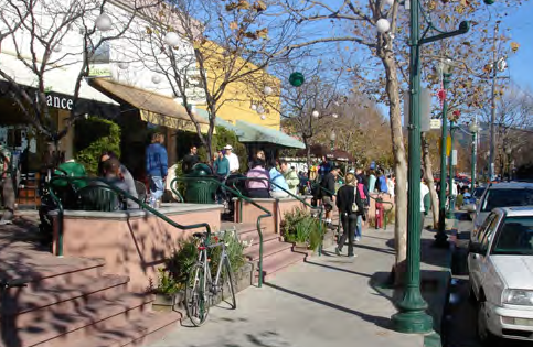 An example of a terrace used to accommodate a change in grade. The low walls are used to provide seating.