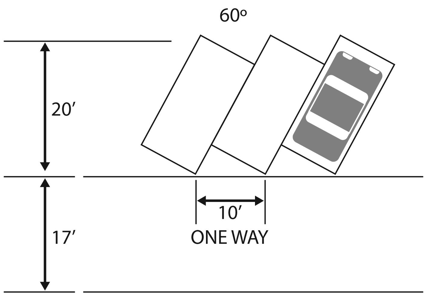 Figure 2b. Angle of parking less than 80° but 50° or more