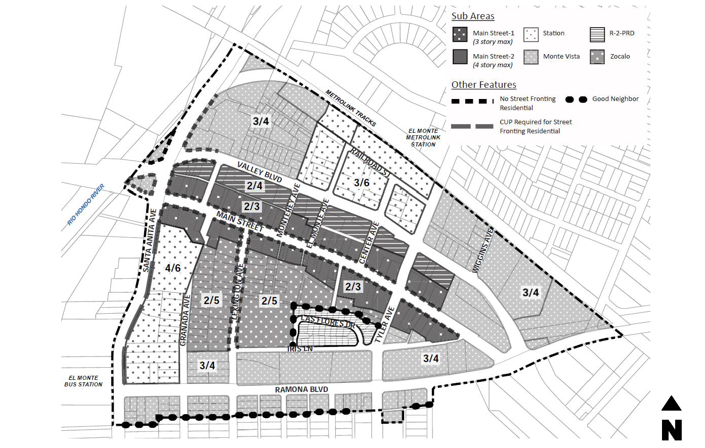 Figure 17.134-2 Height and Ground Floor Uses—Downtown Specific Plan