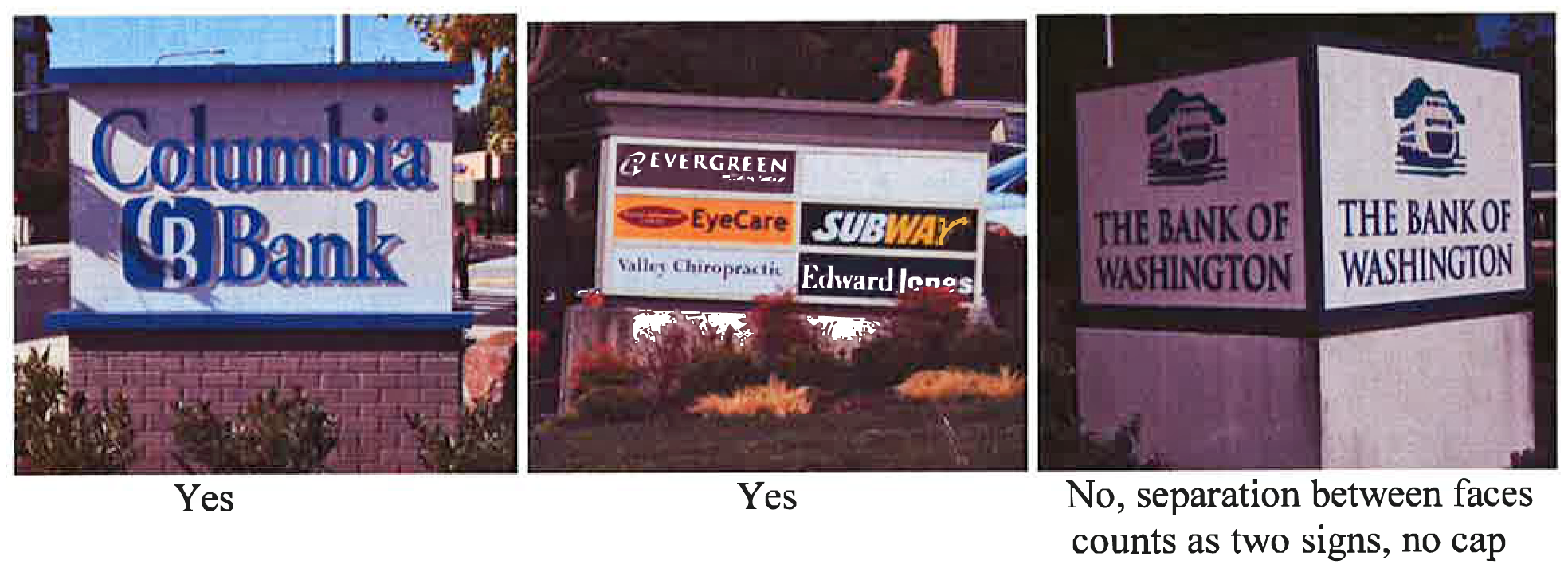 Figure 14.50.12. Acceptable and unacceptable display of monument signs.