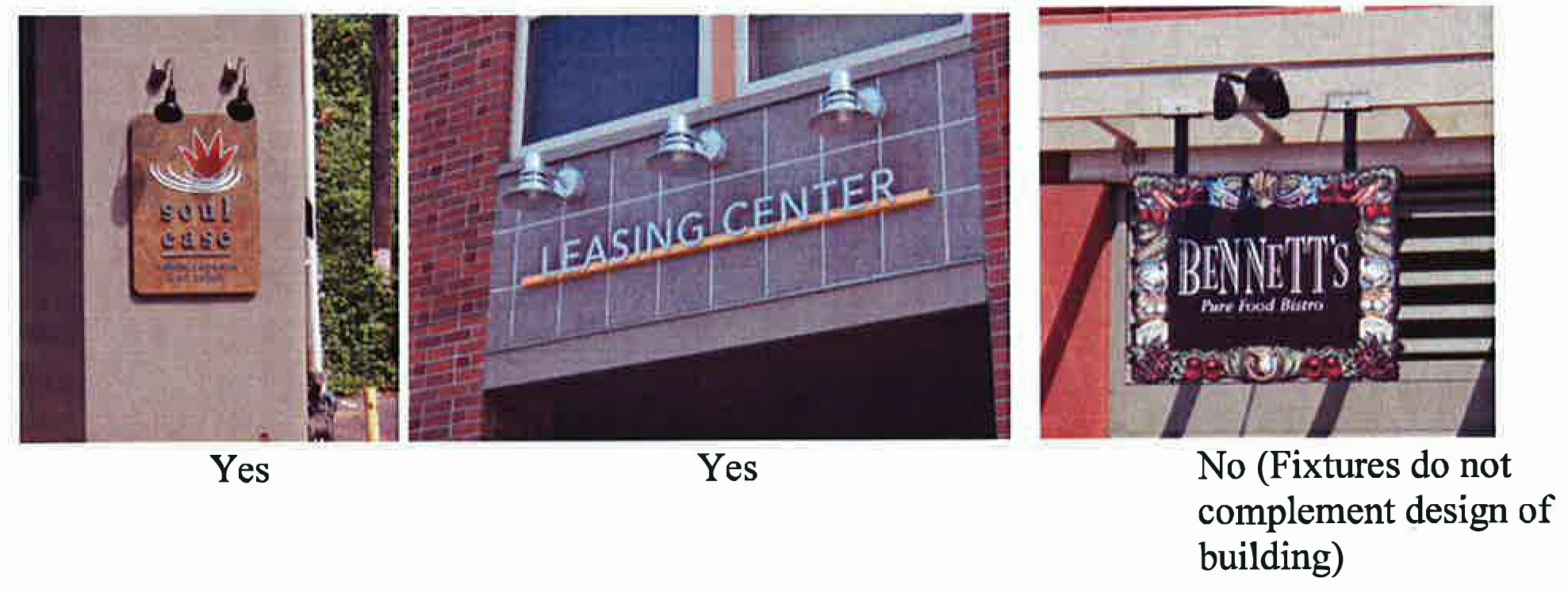 Figure 14.50.3. Acceptable and unacceptable sign examples.