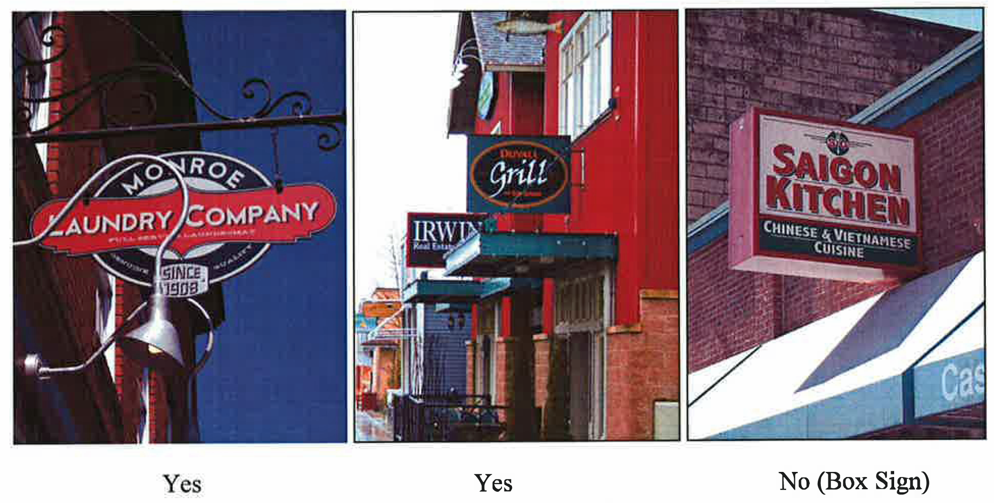 Figure 14.50.5. Acceptable and unacceptable projecting signs
