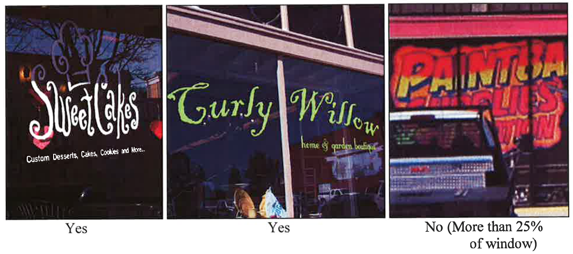 Figure 14.50.9. Acceptable and unacceptable window signs.