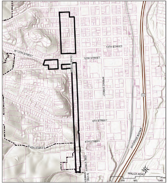 Figure 21.33.050-1: R-2 and R-3 zoned lots in Blocks 1-196 of the Original Subdivision of the City