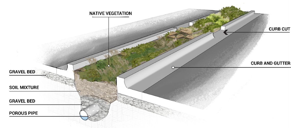 Figure 18.03.8.9-1: Illustration of Bioswale