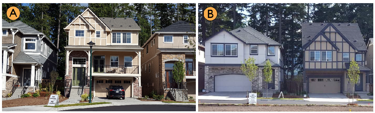 Figure 18.206.020-E.3 Garage design integration examples on narrow lots.