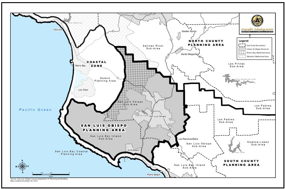 Figure 96-1: San Luis Obispo Planning Area showing boundary between sub-areas