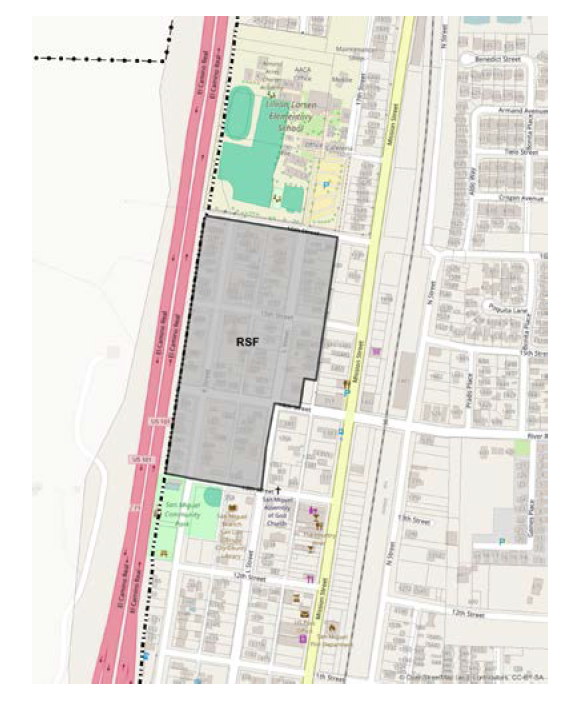 Figure 104-12—RSF—Curb, Gutter and Sidewalk Blanket Waiver Area