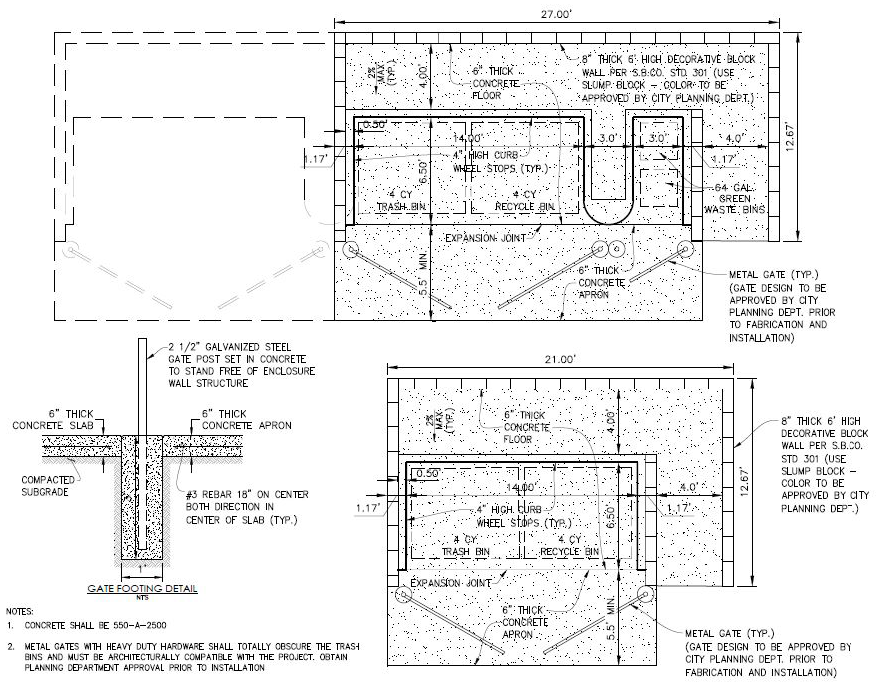 Figure 19.92.040-1 Trash Enclosure Standards — Solid Block Wall