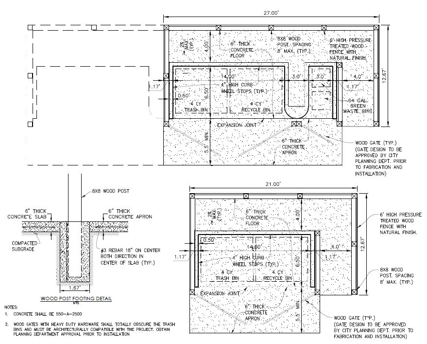 Figure 19.92.040-2 Trash Enclosure Standards — Stockade Fence (Optional for Residential)