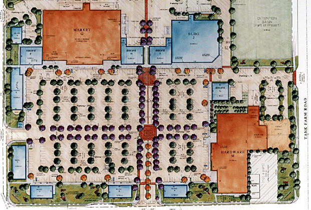 Developments abutting major streets should be designed so that parking areas are buffered by either landscaping or buildings. Large parking areas shall have strategically placed main drive aisles with no parking.
