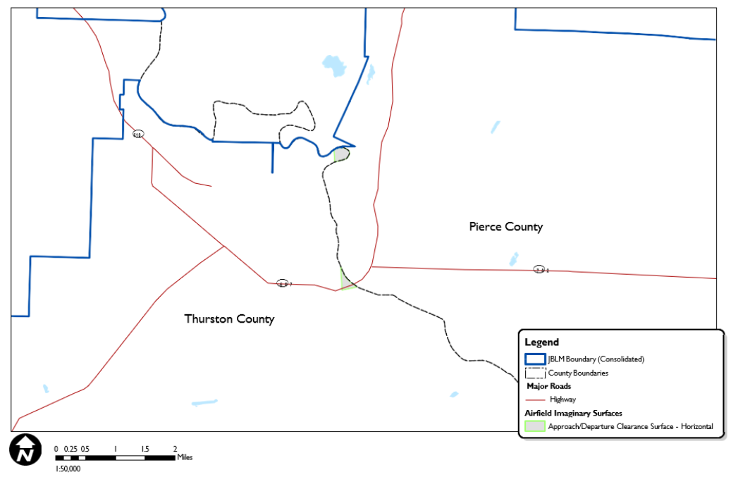 Figure 3. JBLM Imaginary Surfaces Located Over Unincorporated Thurston County