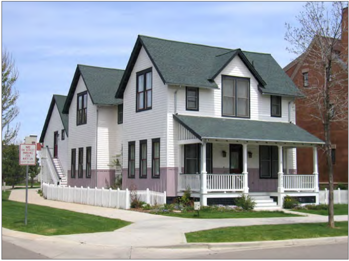Illustrative Photo showing a 2 story Triplex, appropriate for the Residential or Residential/Mixed Use zones.