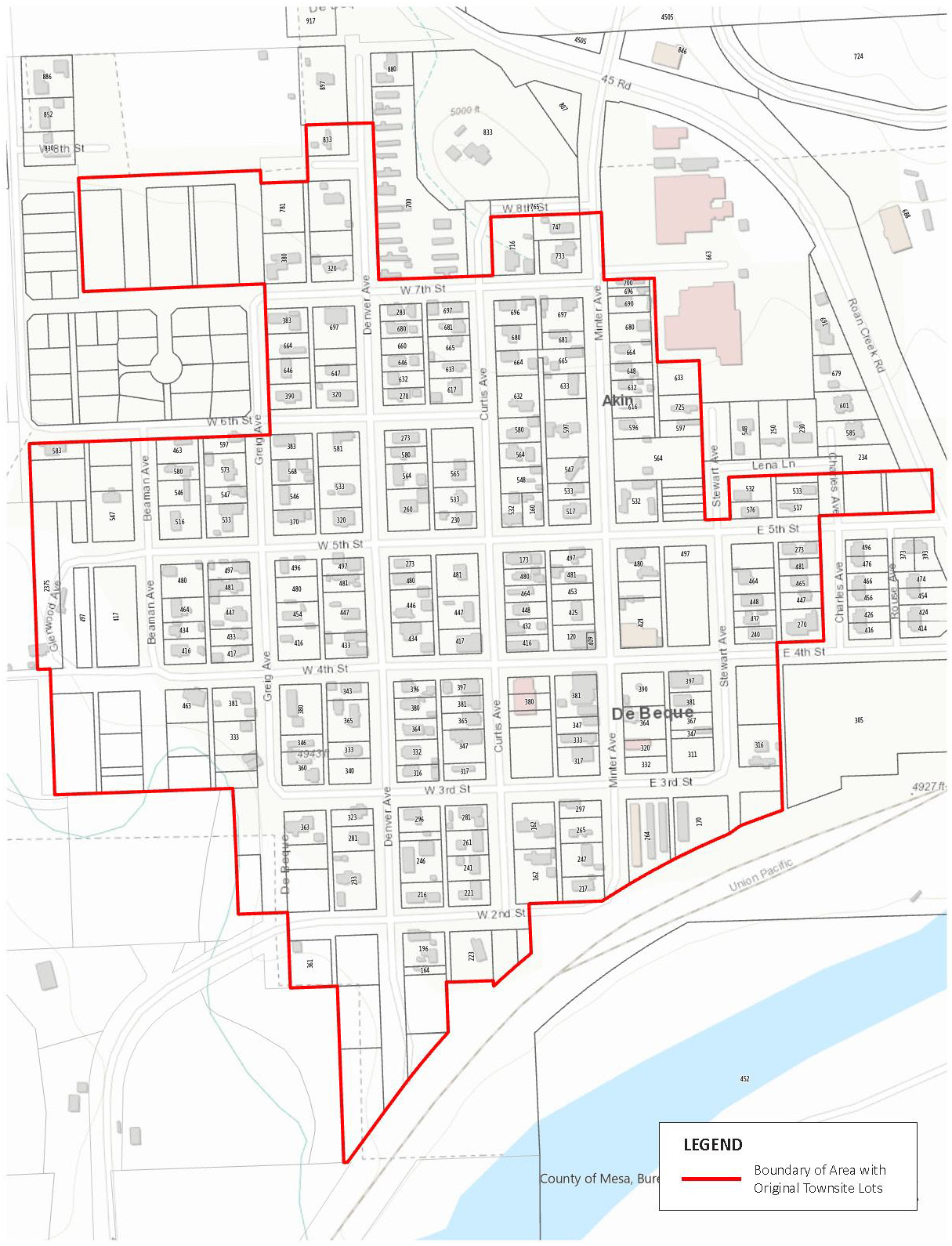 Map of Original Townsite Lots in De Beque