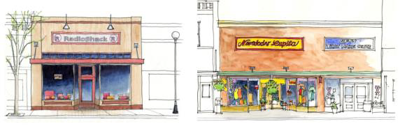Figure 6. Examples of Wall Signs Located, Sized, and Shaped Compatible With the Facade