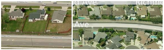 Figure 15.420.030(D)(1). Examples of reverse frontage lots that back up to collectors and arterial streets (note fences lining the street). (Images courtesy of Bing maps.)