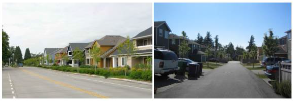 Figure 15.420.030(D)(2). Examples of lots that front an arterial street and contain alleys in the back for garage access.