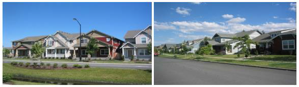 Figure 15.420.030(E)(1). The above dwellings feature a good diversity of facade designs, colors and rooflines.