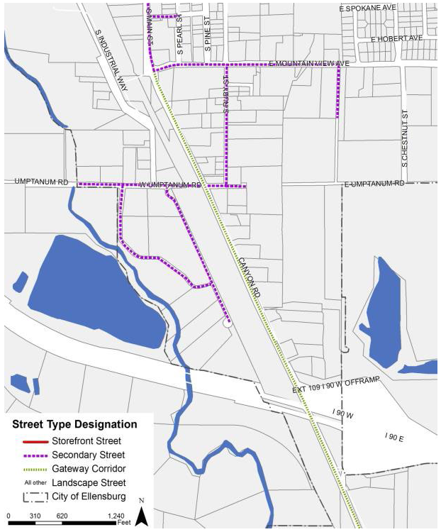 Figure 15.510.040(C) sets forth street frontage type designations for the Canyon Road corridor/south interchange area.