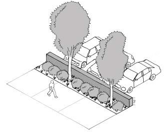 Figure 15.520.070(B)(1)(a). Parking lot planting buffer with low wall.