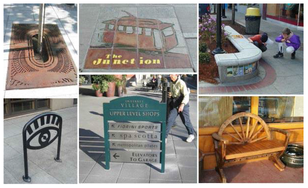 Figure 15.520.080. Examples of desirable streetscape amenities for Ellensburg.