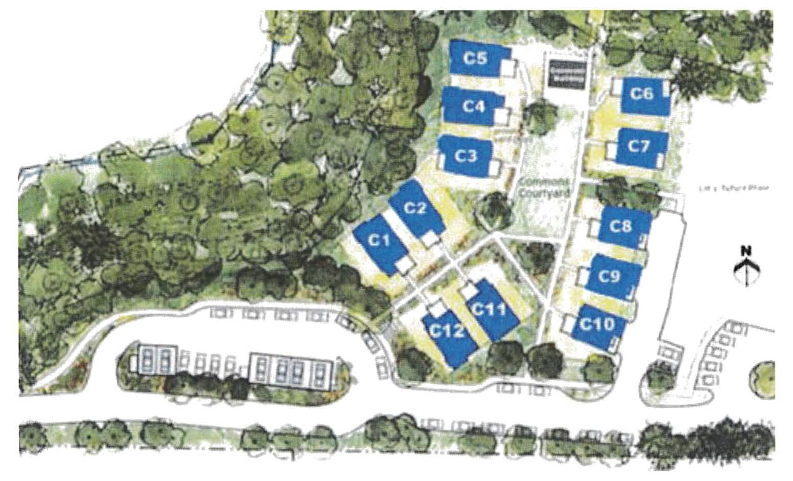 Figure 15.540.050(K)(1). Sample cottage housing layouts—Example 2.