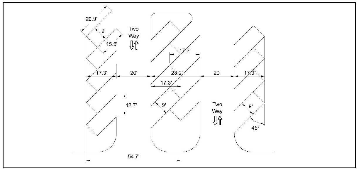 Figure 3: 45 Degree Layout with Two-Way Traffic