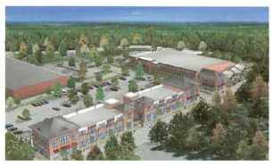 This picture illustrates how a large retail center can avoid being a "strip" center. Parking is behind the building, office uses are on the second floor and windows make the building transparent.